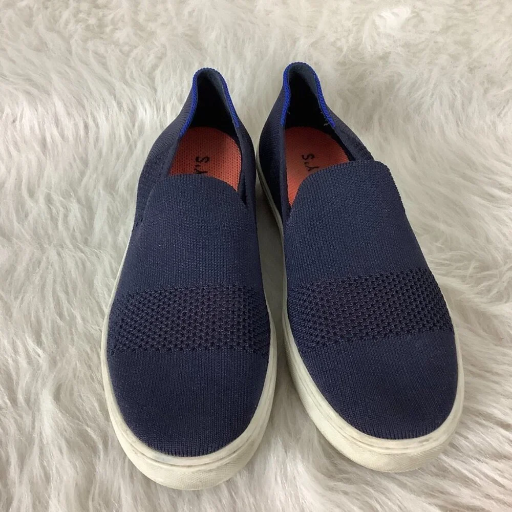 Rothy's The Sneaker Maritime Lattice Stitch Navy Slip On Shoes Women's 7.5